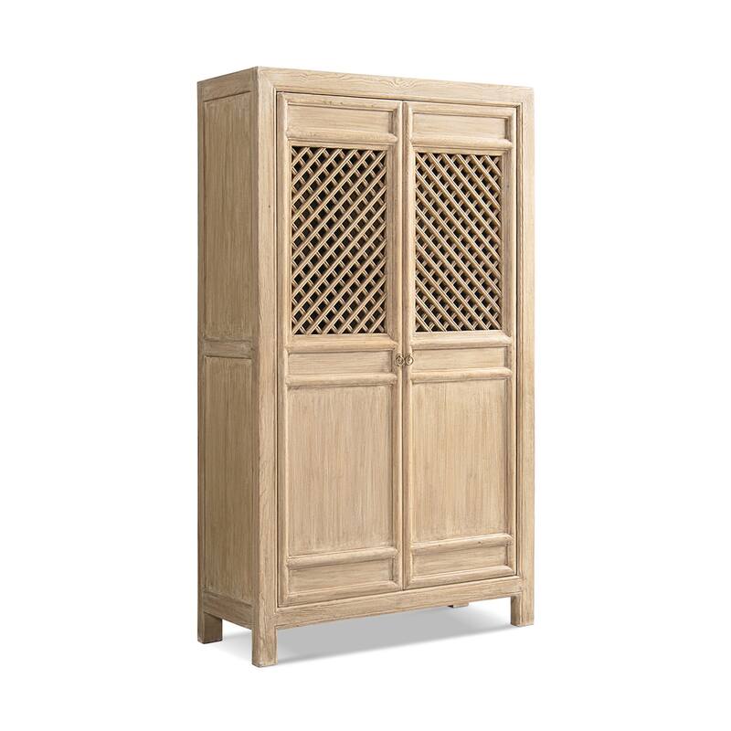 Jennifer Taylor Home Arden 83" Tall Solid Reclaimed Elm Lattice 2-Door Bookcase Storage Cabinet