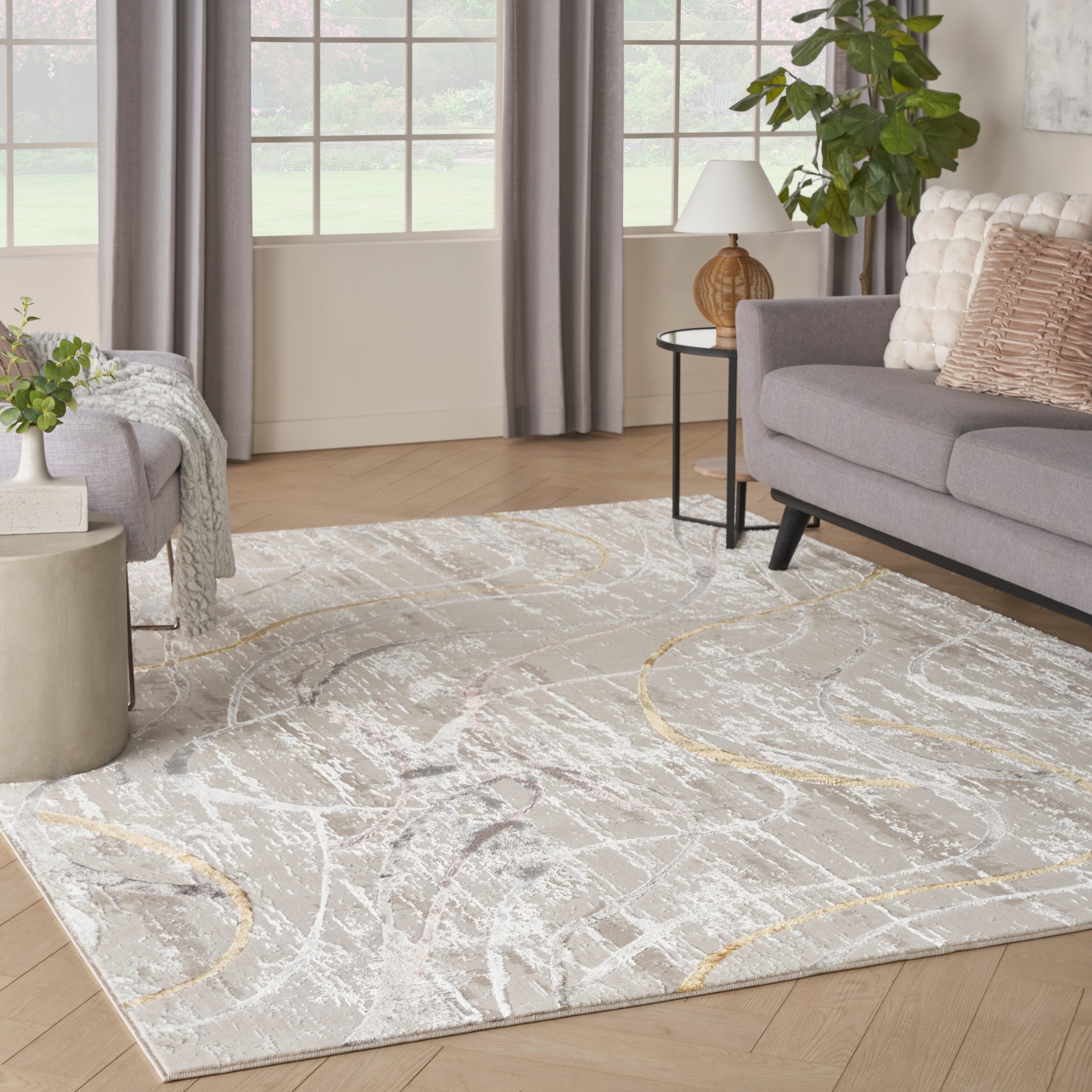 Nourison Glam Indoor Cream/Ivory Abstract Area Rug