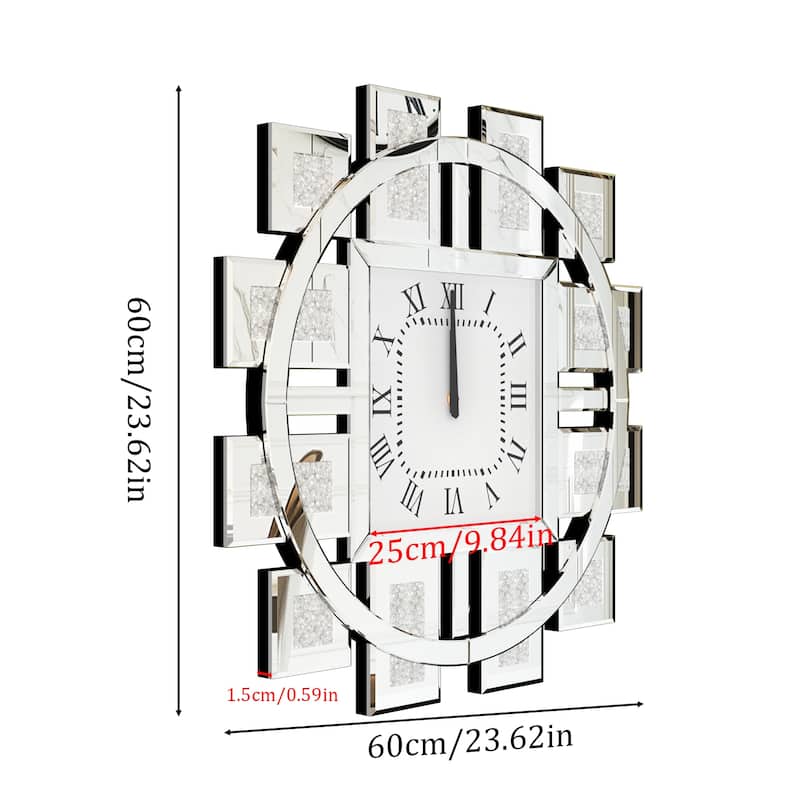 Large Wall Clock Crystal Twinkle Crush Diamond Mirrored