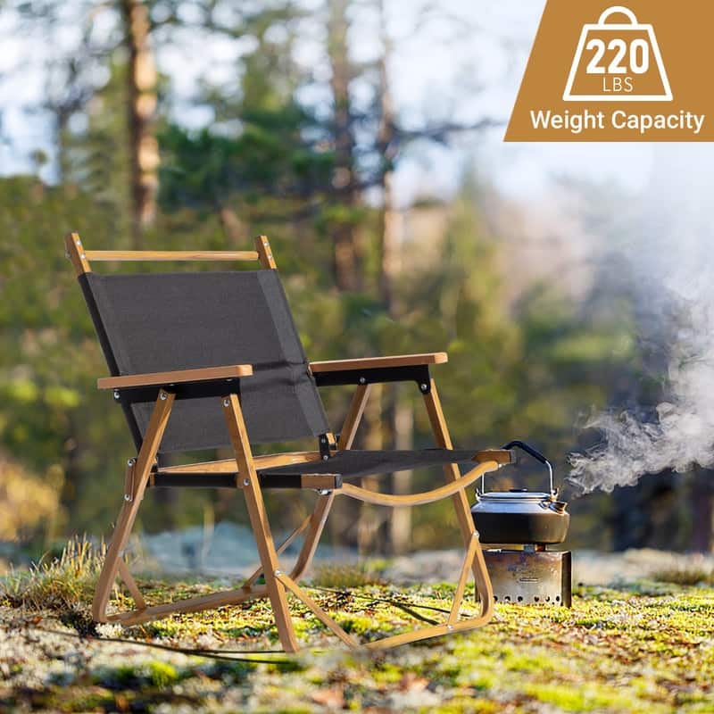 Aluminum Frame 600D Oxford Cloth Wood Grain Spray Paint Camping Chair - Black - 21.57" x 21.57" x 24"