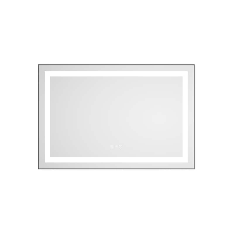 36 x 24 Inch LED Bathroom Mirror with Front and Backlight, Wall Mounted Vanity Mirror with Aluminum Frame, Anti-Fog - Gun Ash