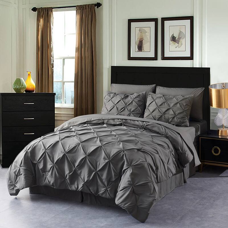 8 Pieces Bed in A Bag Pink Comforter Sets Bed Set - Grey - Twin