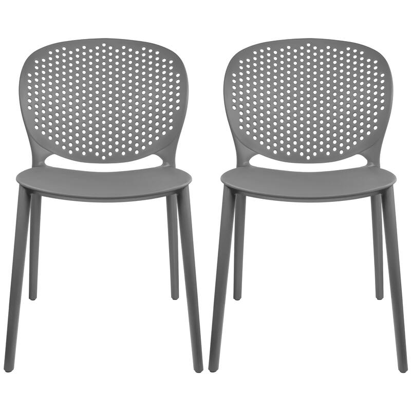 Armless Stacking Molded Matte Dining Side Chairs Patio Indoor Outdoor Kitchen Bedroom Set of 2 - Grey