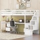 preview thumbnail 1 of 10, Twin Size Loft Bed with Stairs & Built-in Desk, Space Saving Wood Loft Bed w/Double Storage Drawers for Kids Girls Boys White - Twin