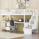 preview thumbnail 2 of 10, Wood Twin Loft Bed with Desk & Drawers, Staircase & Guardrails, White