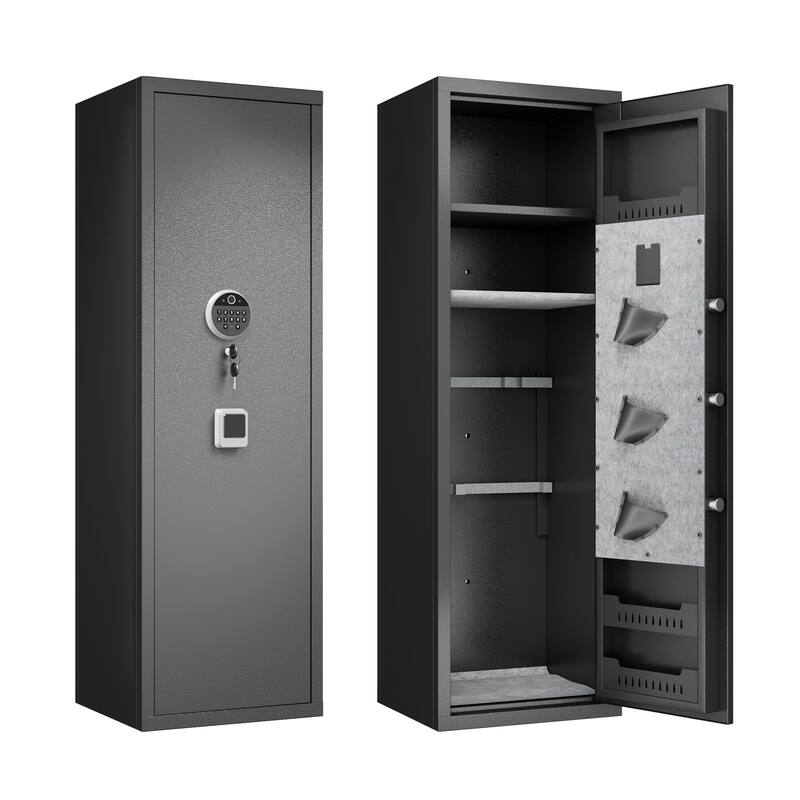 Gun Safes For Home Rifle And Pistols, Fingerprint Electronic Safe With Quick Access, Detachable Partition, No Assembly Required - Black