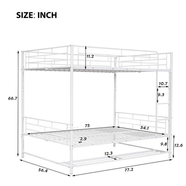 dimension image slide 1 of 4, Metal Bunk Bed with Bottom Shelf and Full-Length Guardrails, Converts to Two Beds