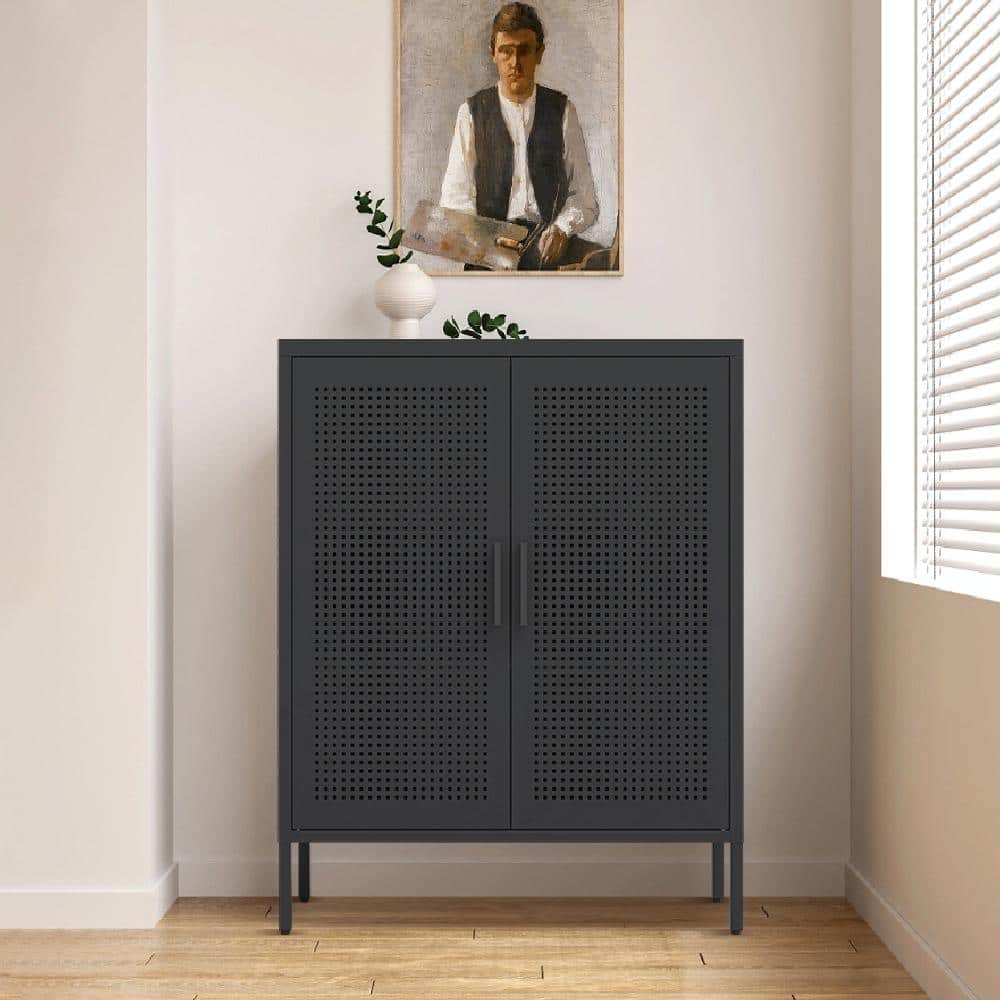 Steel Lockable Garage Storage Cabinet with 2 Doors and 2 Adjustable Shelves