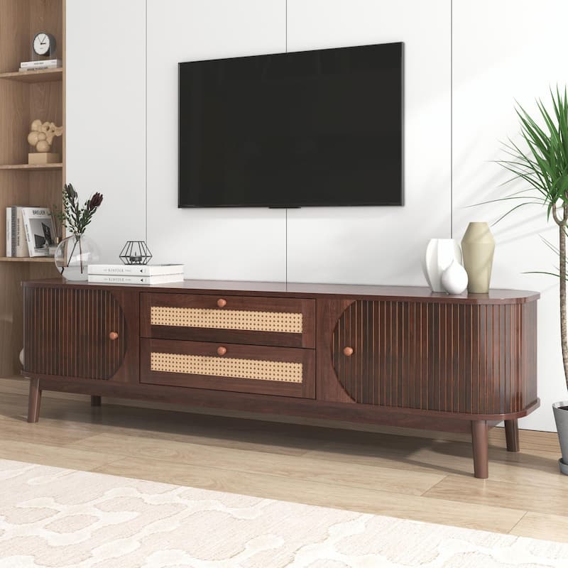 Modern Farmhouse Media Console with Solid Wood Legs - Brown