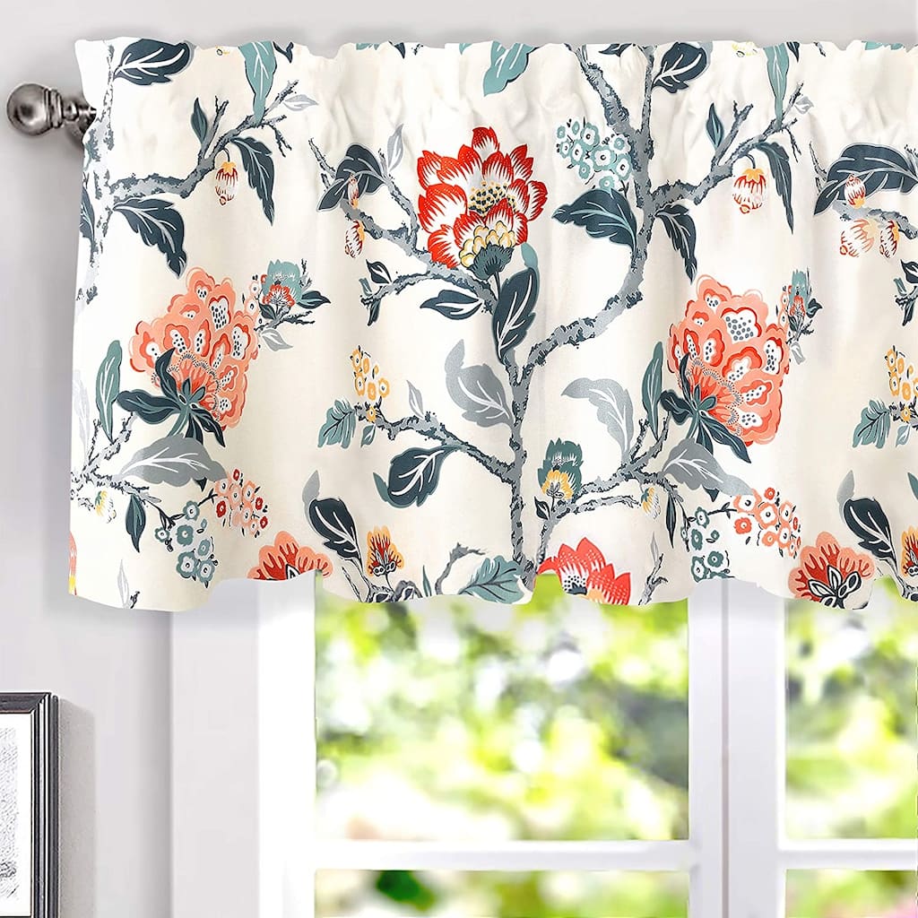 Porch & Den Navarre Botanical Print Lined Window Curtain Valance - 52 x 18