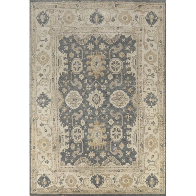 Slate Oushak Indian Area Rug Hand-Knotted Wool Carpet - 7'10" x 9'9"