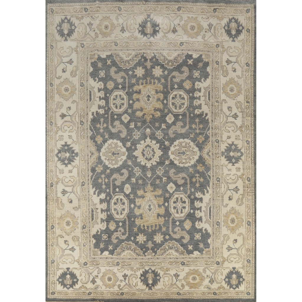 Slate Oushak Indian Area Rug Hand-Knotted Wool Carpet - 7'10" x 9'9"