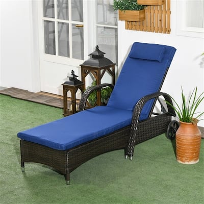 Wicker Adjustable Recline Chaise Lounge Chair with Steel Frame and Soft Cushions for Outdoor Use - 78.75" L x 28.75" W x 40.5" H