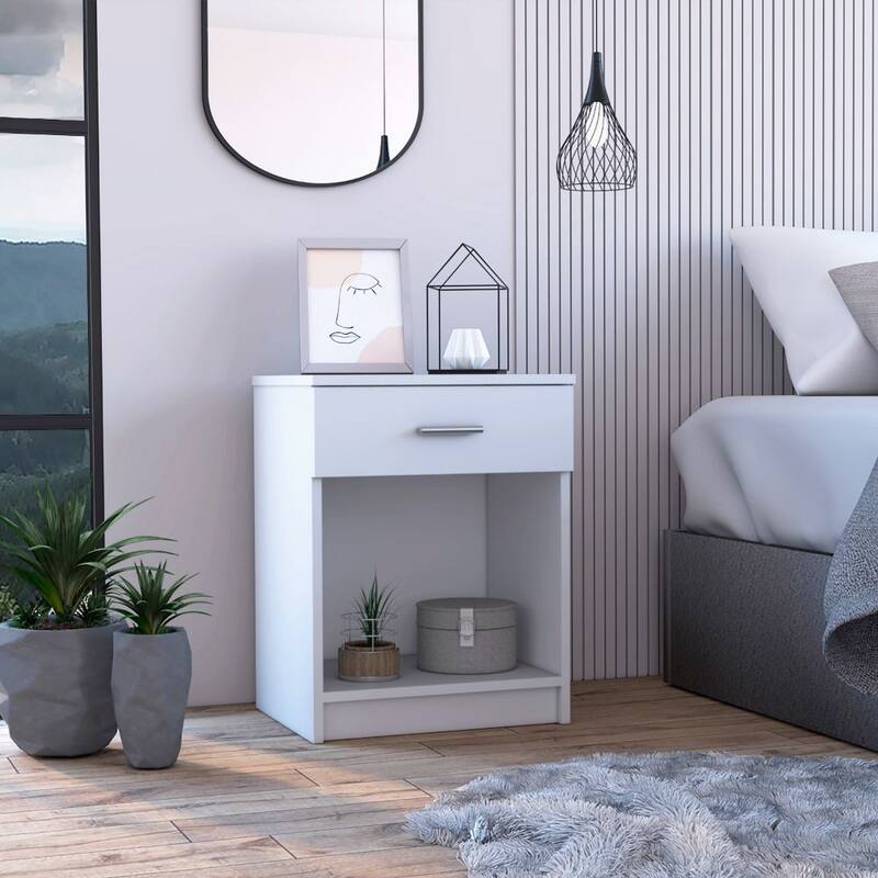 FM Furniture Pictor Nightstand with One Drawer, Lower Shelf, and Superior Top
