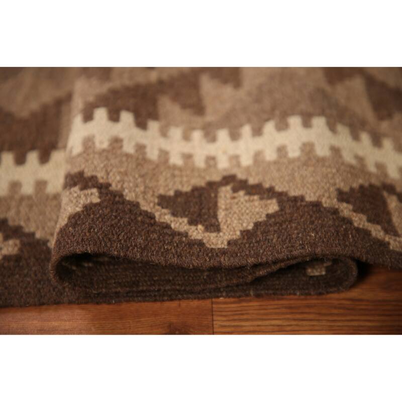 Flat-weave Geometric Kilim Reversible Area Rug Oriental Wool Carpet - 3'0" x 5'2"