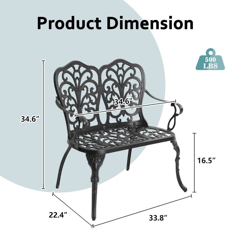 33.8 inch Aluminum Outdoor Butterfly Loveseats Garden Bench for Park,Yard