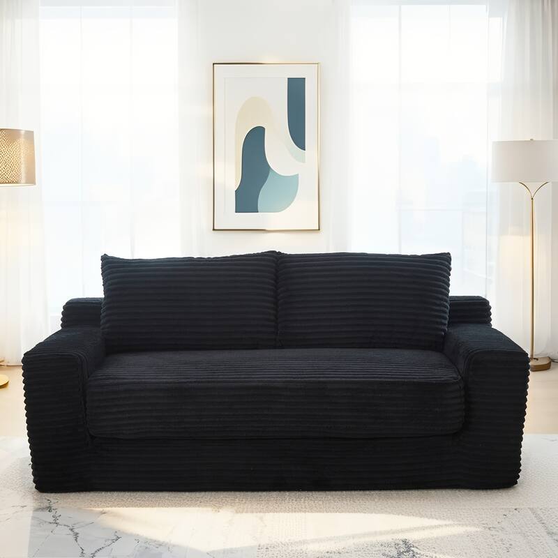 Minimalist Loveseat Sofa Bed with Steel Frame, 2-Seater Settee with Square Armrests for Living Room Apartment