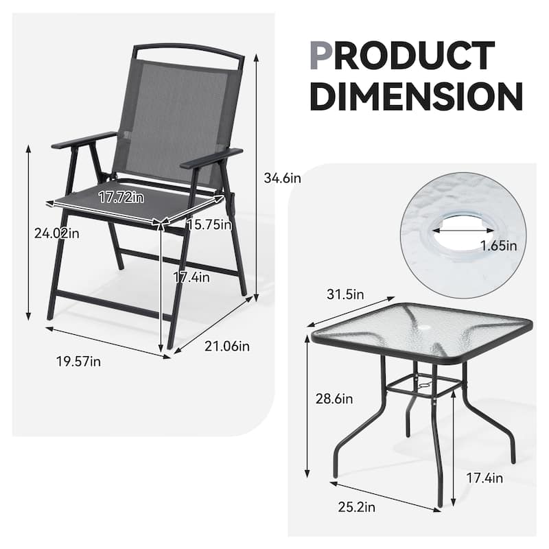 VredHom Outdoor 5-Piece Patio Dining Set with Folding Chairs