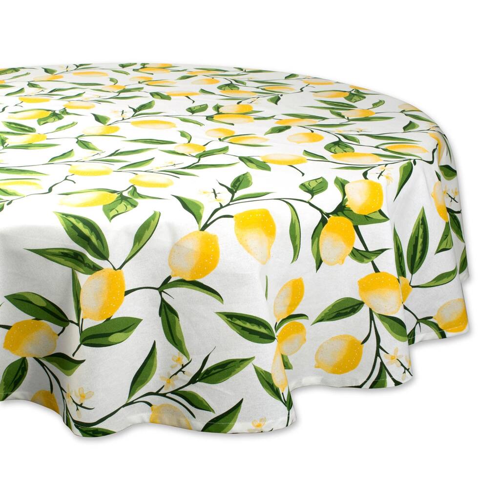 Lemon Bliss Round Cotton Tablecloth - 70" - White and Yellow