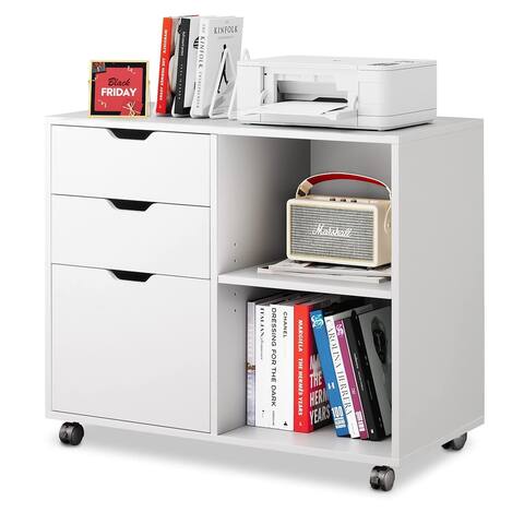 3-Drawer File Cabinet Mobile Filing Cabinet with Open Storage Shelves