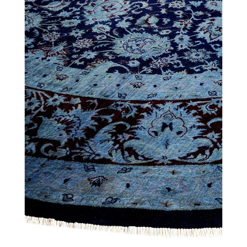 Overton Hand Knotted Wool Vintage Inspired Modern Contemporary Overdyed Navy Round Area Rug - 10' 3" x 10' 3"