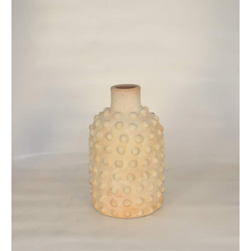 Solid Fully Beaded Terracotta Vase - 12.25" - Brown
