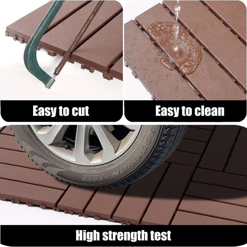 Plastic interlocking decking tiles, 44 packs of terrace decking tiles, 12 inches x 12 inches waterproof