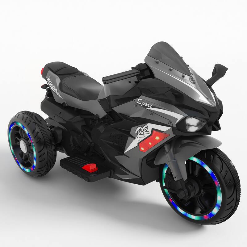 12V Electric Motorcycle for Kids, Three Wheels Battery Powered Ride On Motorbike - Black