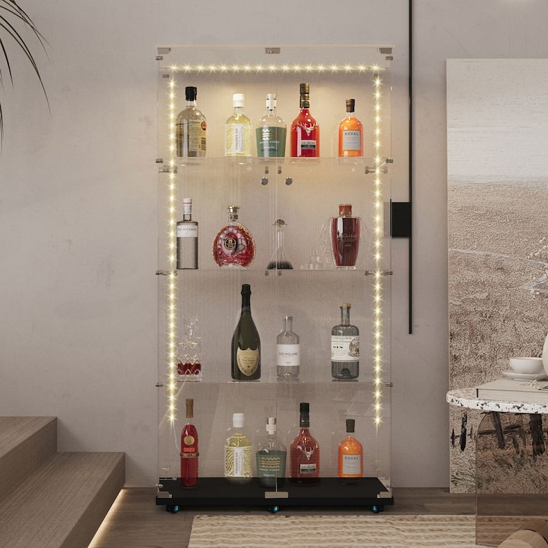 Versatile Tempered Glass Cabinet with Smart Lighting and Mobility