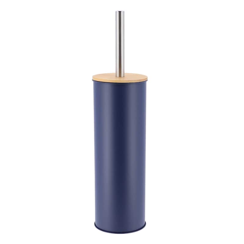 Metal Toilet Brush and Holder Set With Bamboo Lid - Navy Blue