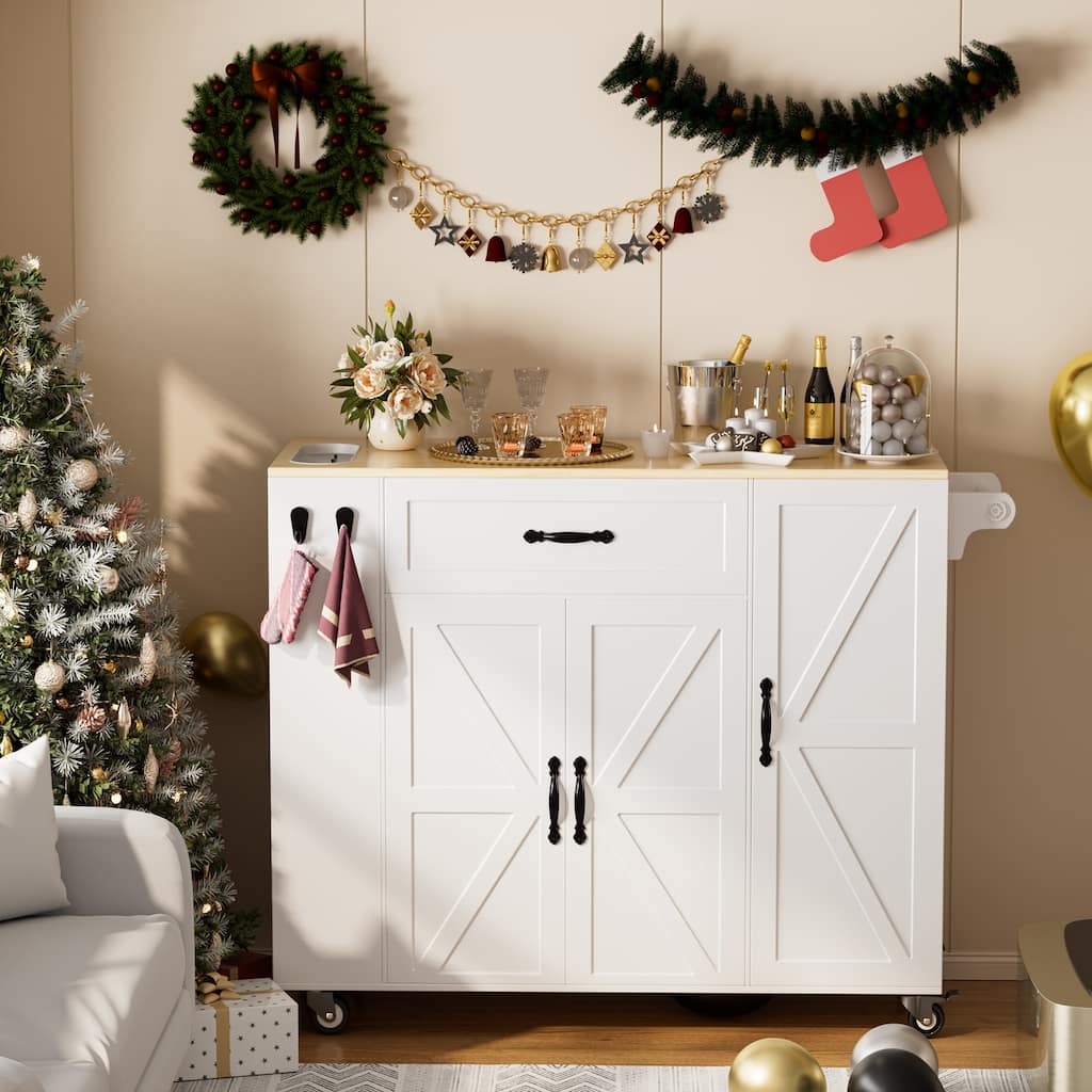 43" Kitchen Island Cart with Drop-Leaf Countertop, Rolling Storage Cabinet on Wheels for Small Kitchens