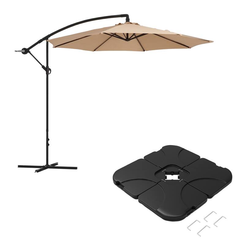 Offset Patio Umbrella 10Ft Cantilever Outdoor Umbrella with Base Included by Villacera (Beige)