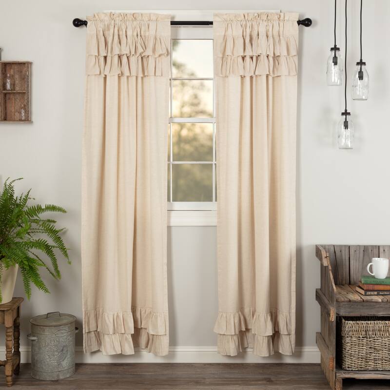 Simple Life Flax Ruffled Panel Set - Panel 84x40 - Panel 84x40 - Natural Creme
