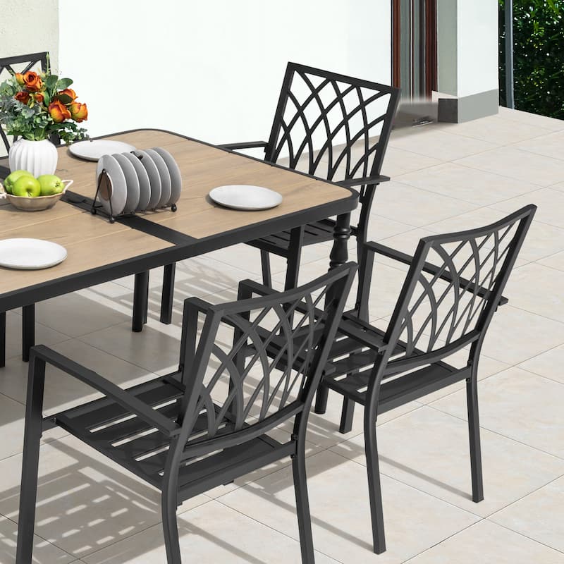 Patio 7-Piece Outdoor Dining Set with Umbrella Hole, Stackable Chairs