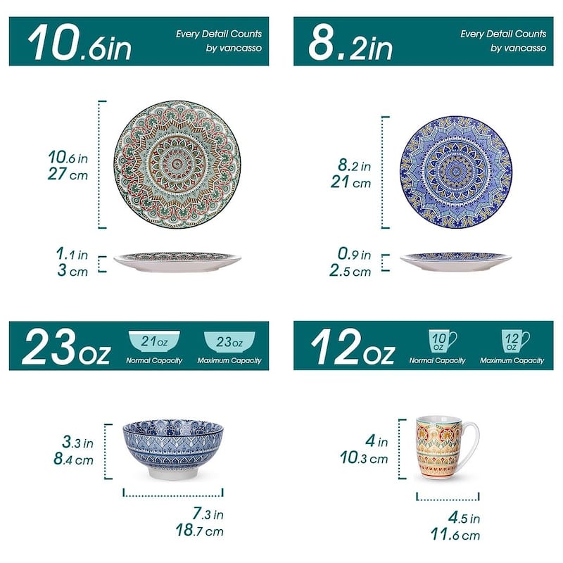vancasso Mandala Bohemian Porcelain Dinnerware Set (Service for 4)