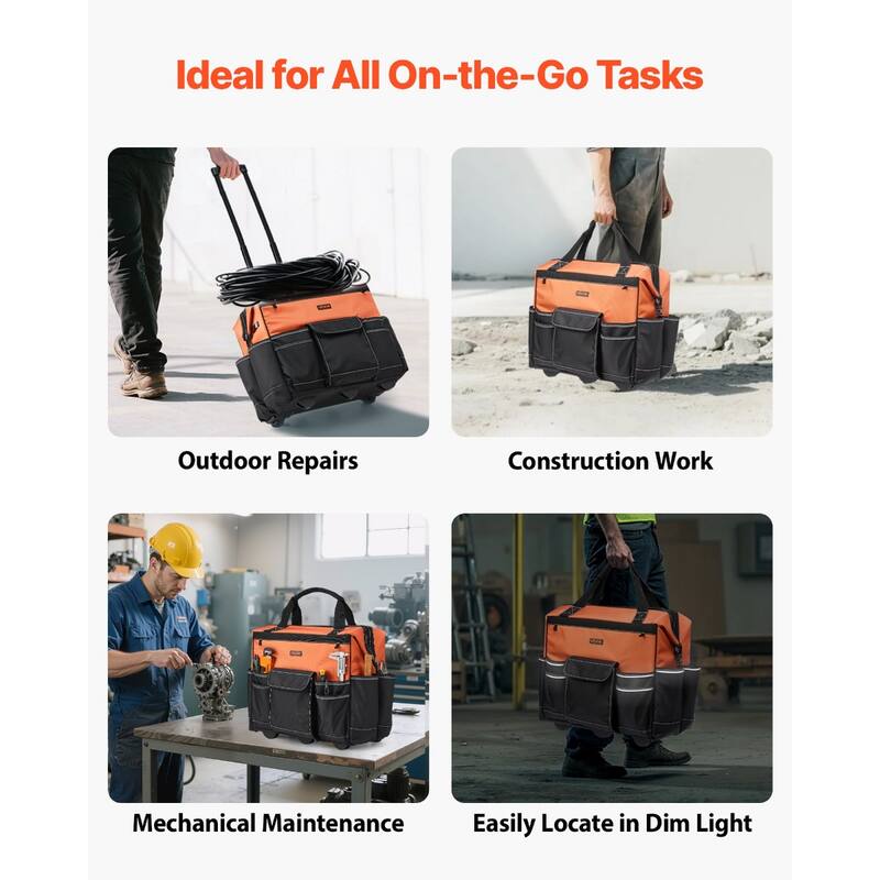 Heavy Duty Rolling Tool Bag 27 Pockets Large Capacity on Wheels - 20 x 12.2 x 17.7 in