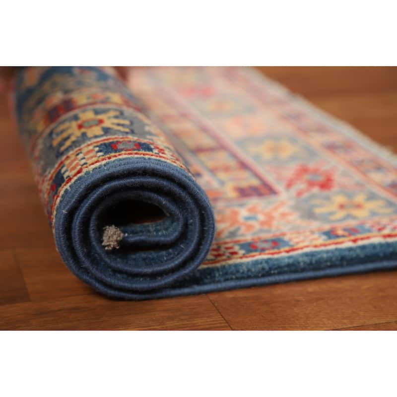 Geometric Kazak Oriental Rug Handmade Foyer Wool Carpet - 2'0"x 3'0" - 2'0"x 3'0" - Blue