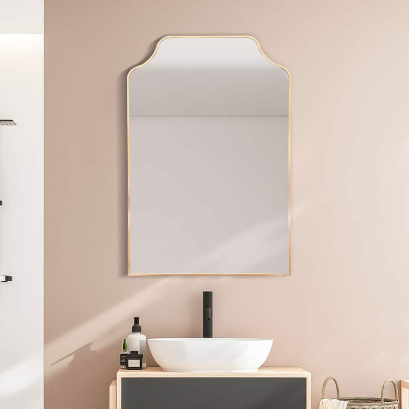 24 in. W x 36 in. H Scalloped-Top Metal Framed Wall Mounted Mirror - 36 H x 24 W x 1.08 D - Gold