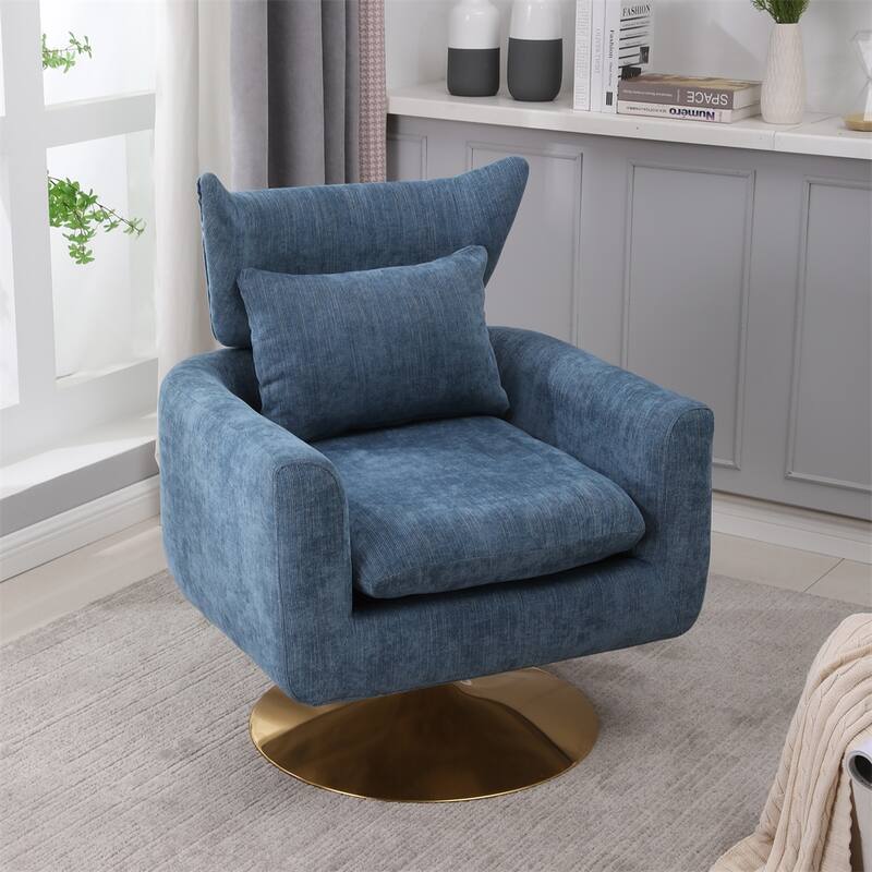 Classic Mid-Century 360-degree Swivel Accent Chair - Blue Linen