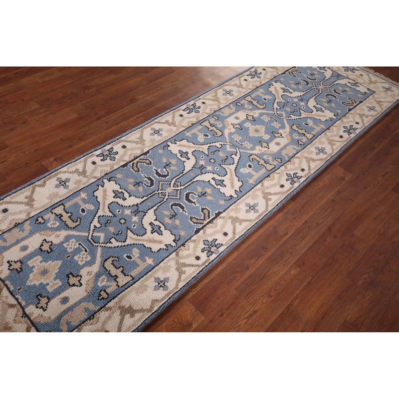 Blue Oushak Indian Runner Rug Hand-Knotted Wool Carpet - 2'6"x 8'1"
