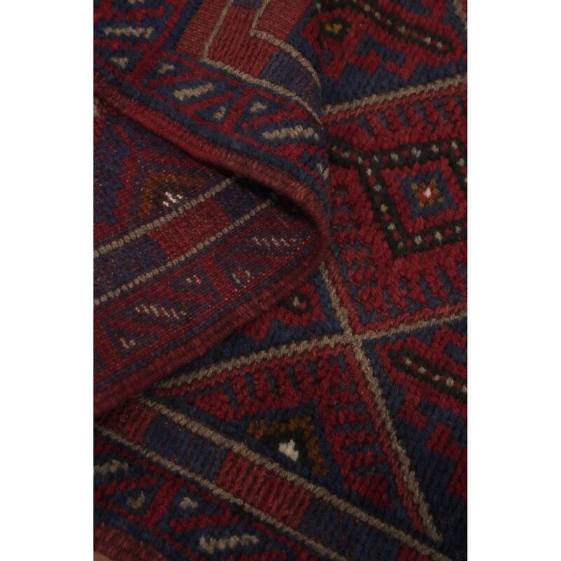 Hand Knotted Oriental 100% Wool Carpet Traditional Tribal Red Balouch Runner Rug - 7' 8'' X 2' 1''