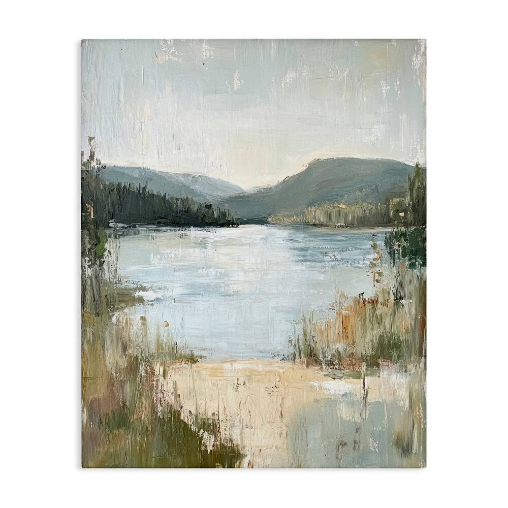 Stupell Abstract Lake Shore & Mountains Canvas Wall Art Design By Petal Prints Design