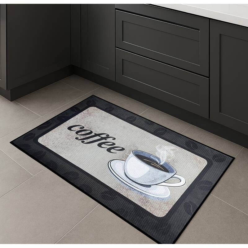 Black Coffee Modern Non-Slip Washable Low Pile Kitchen Mat - 28" x 17" - 28" x 17" - 28" x 17" - Black