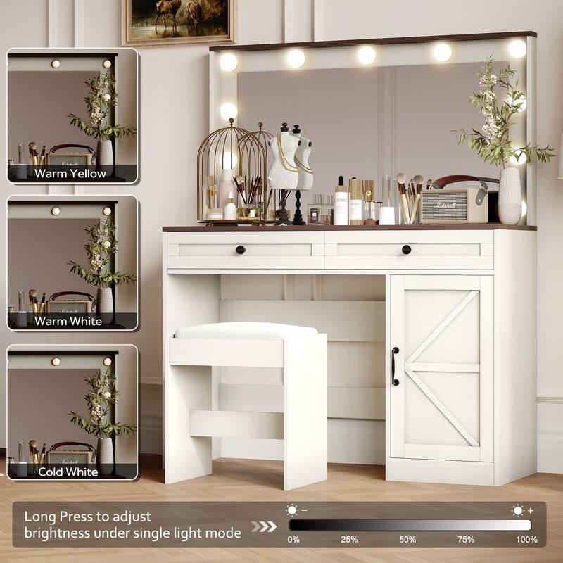 Vanity Dressing Makeup Table with 2-Drawer 11 LED Bulbs Mirror