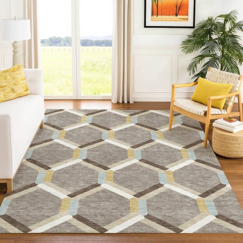 Machine Washable Indoor/ Outdoor Modern Trellis Chantille Rug