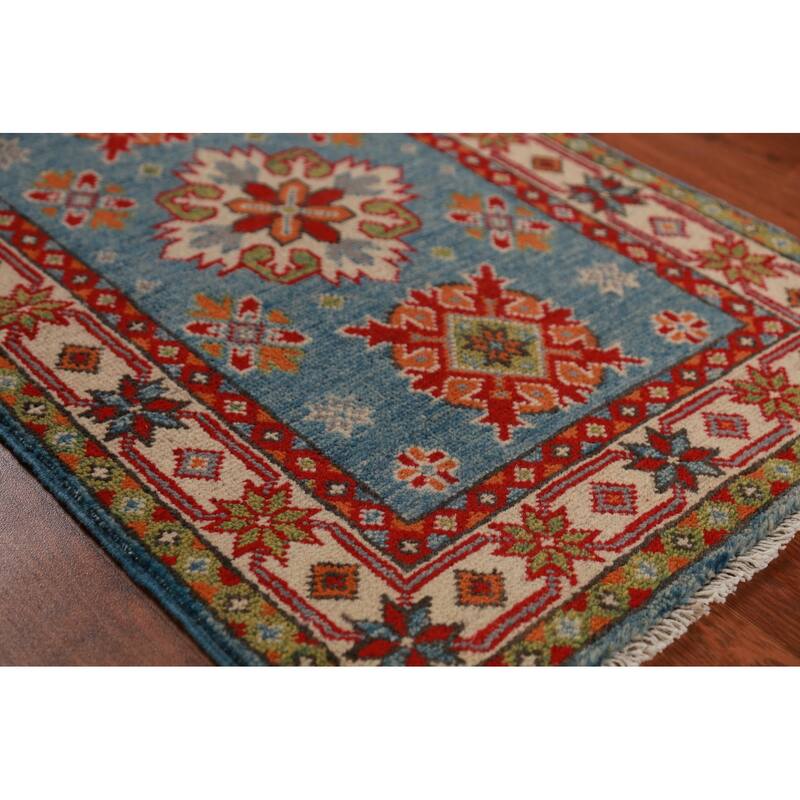 Light Blue Kazak Oriental Foyer Rug Hand-Knotted Wool Carpet - 2'0"x 3'0"