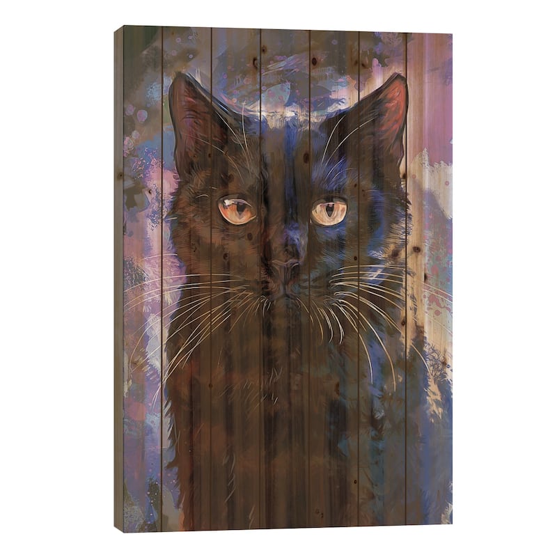 Black Cat Print On Wood by Louise Goalby - Multi-Color - 40x26x1.5