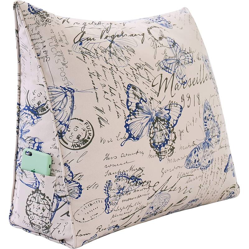 Bed Rest Reading Wedge Pillow Sofa Back Support Lounge Cushion Adult - Beige Blue Butterfly