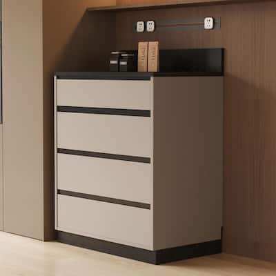 Modern 6-Drawer Storage Cabinet with Wavy Design and Black Wood-Grain Desktop