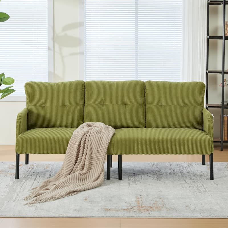 HOMEFUN Corduroy Upholstered Oversized Wood Frame Loveseat Sofa with Metal Legs and Side Pockets - Olive Green